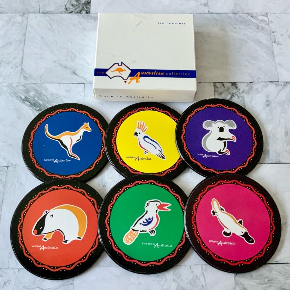 Set of 6 Colorful Australian Cork Animal Coasters